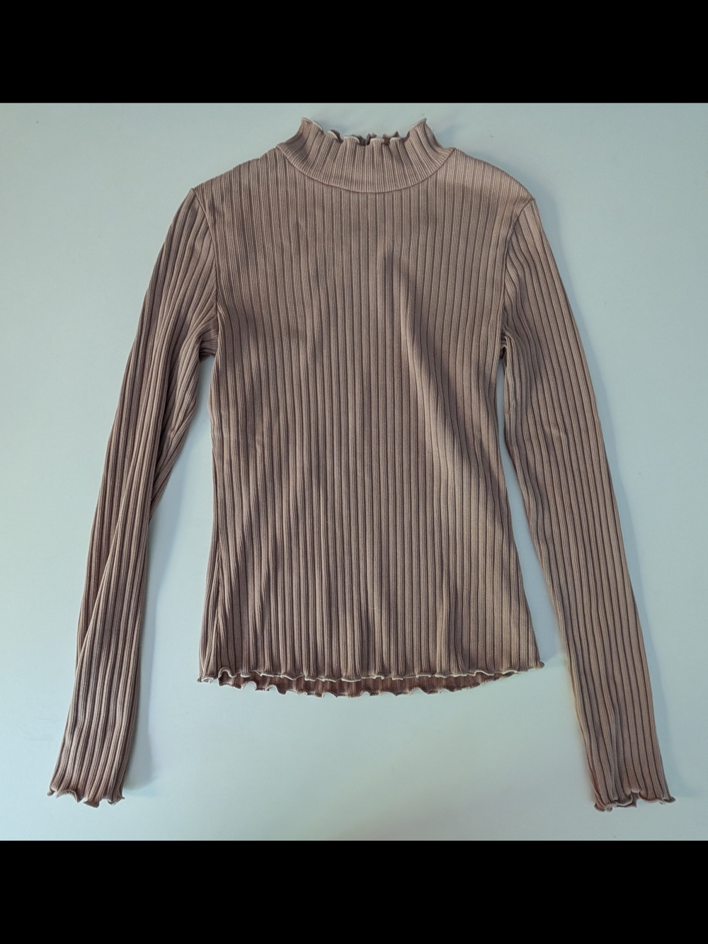 SO Ribbed Mock Neck Long Sleeve Top - Taupe